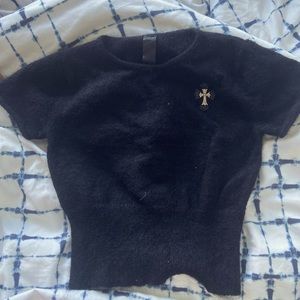 Fuzzy chrome hearts crop top